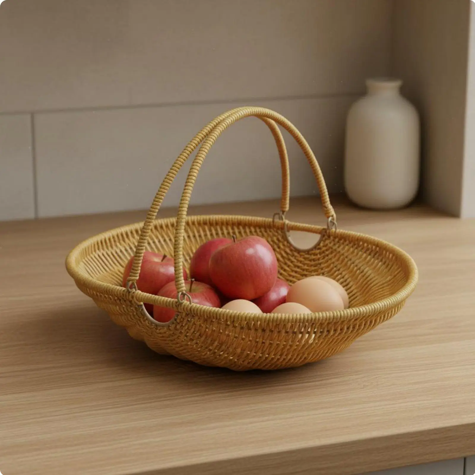 Picnic Basket Decorative Braided Basket PP Plastic Storage with Ergonomic Handle for Living Room Kitchen and Outings