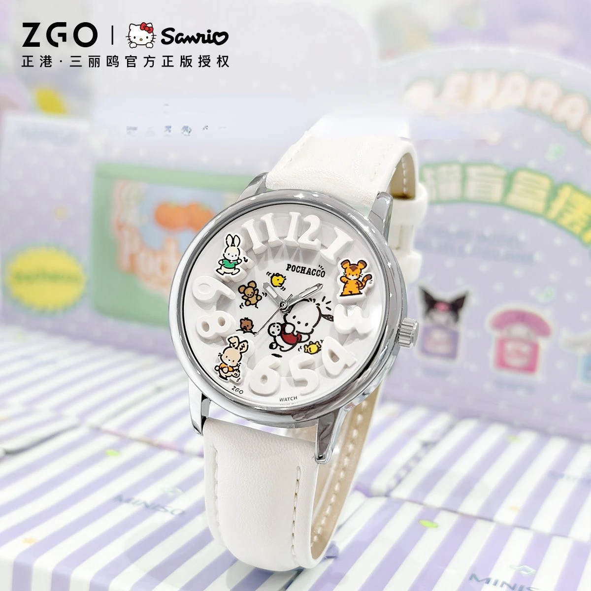 

ZGO Sanrio Pochacco Светящиеся часы для девочек Студенческие электронные часы с указателем