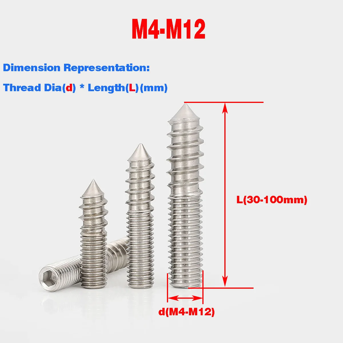 

304 SS Headless Hexagon Socket Tail Tapping Screws/Double-Headed Set Screws M4 M5 M6 M8 M10 M12