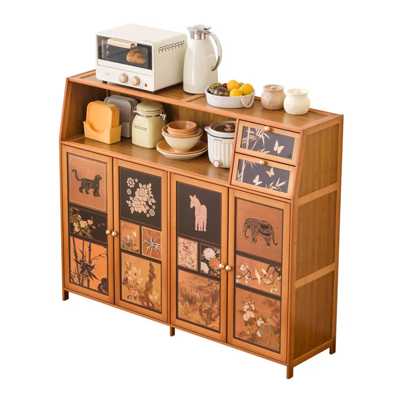 #Bamboo and wood multi-layer cutlery cabinet, pot cabinet, rattan breathable and dustproof storage cabinet, dining cabinet
