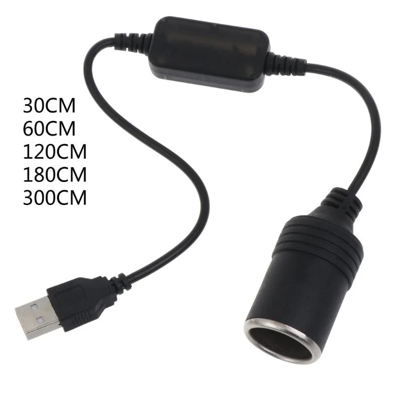 U75B 5V USB Male to 12V Car Cigarette Socket Female Step Up Converter Cable USB Port Converter