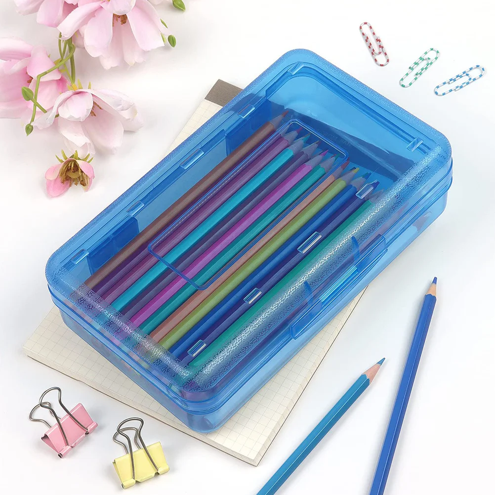 Plastic Pencil Case Large Capacity Pen Organizer Portable Pencil Storage Box for Kids Students School Stationery