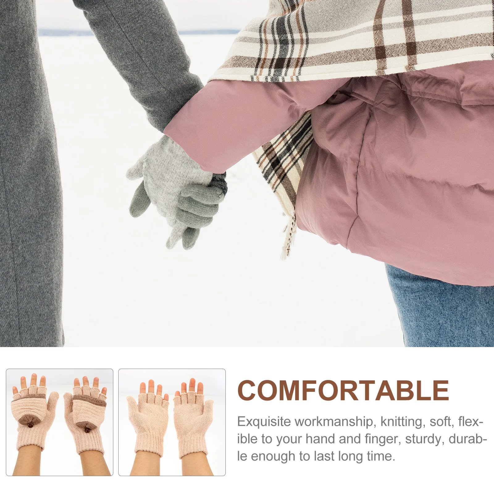 

1Pair Winter Warm Knitted Gloves Women Convertible Half Finger Gloves Thermal Hands Warmer Clamshell Convertible Mittens