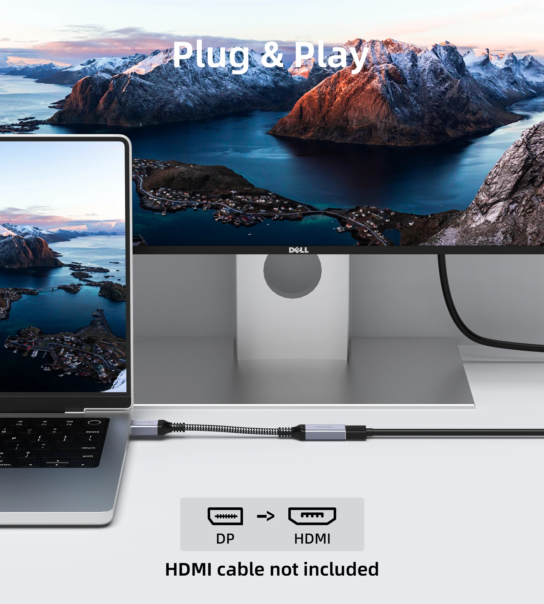 4K Displayport-Kabel auf HDMI-Display auf HDMI-Adapter DP Extend Display für Desktop-Laptop-Grafikkarte zur Überwachung des TV-Projektors