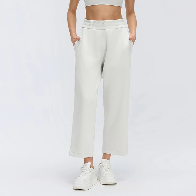 Women Wide Leg Yoga Pants Solid Color Drawstring High Waist Workout Trousers Loose Breathable Gym Pants Female Casual Sportswear