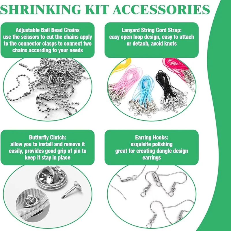 Shrink Plastic Sheet Kit W Blank Sheets Shrinky Art Paper, Colored Pencils, Keychains, Earring Hooks,For Crafting