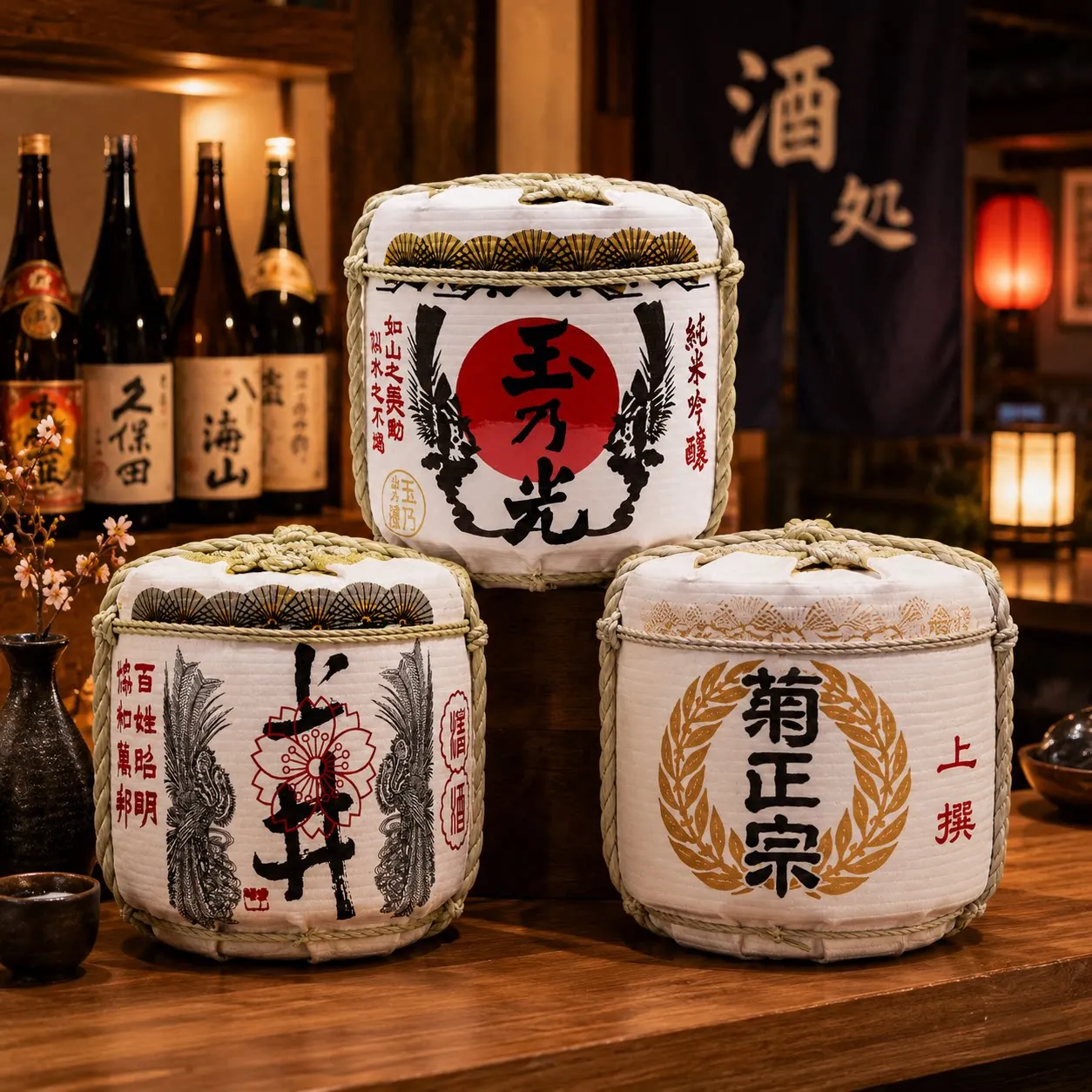 Japanese sake bottle barrel ornaments Japanese sushi restaurant izakaya lucky cat decorative ornaments