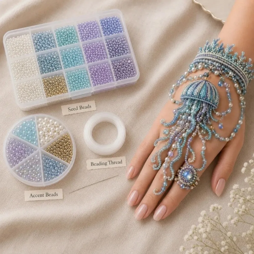 Ocean Series Animal Beaded Woven Bracelet Kit Dolphin/Butterfly Non-Finished Products Hand‑Woven Bead Bracelet Funny Handmade