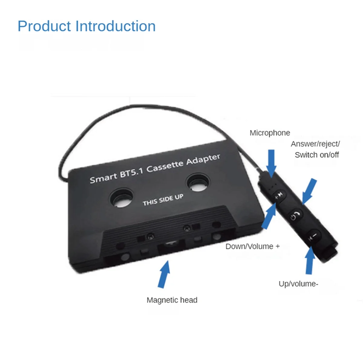 Receptor de cassete sem fio bluetooth de áudio do carro, cassete estéreo de áudio do carro bluetooth 5.1 cassete conversor de fita do veículo