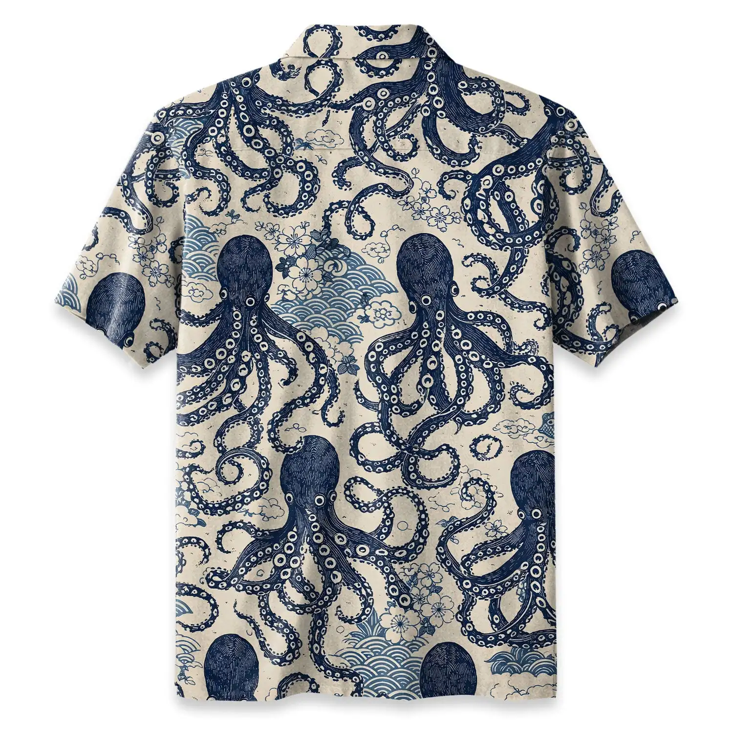 Men's Summer Octopus Print Hawaiian Short Sleeve Shirt Allover Ocean Pattern Button Down Loose Fit Beach Vacation Casual Shirt