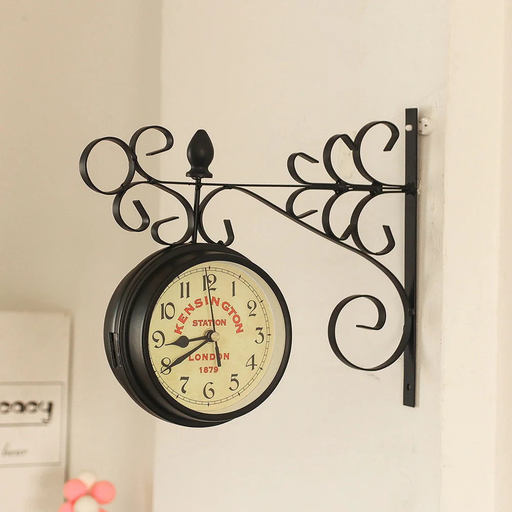 Black Antique Metal Double Sided Wall Clock