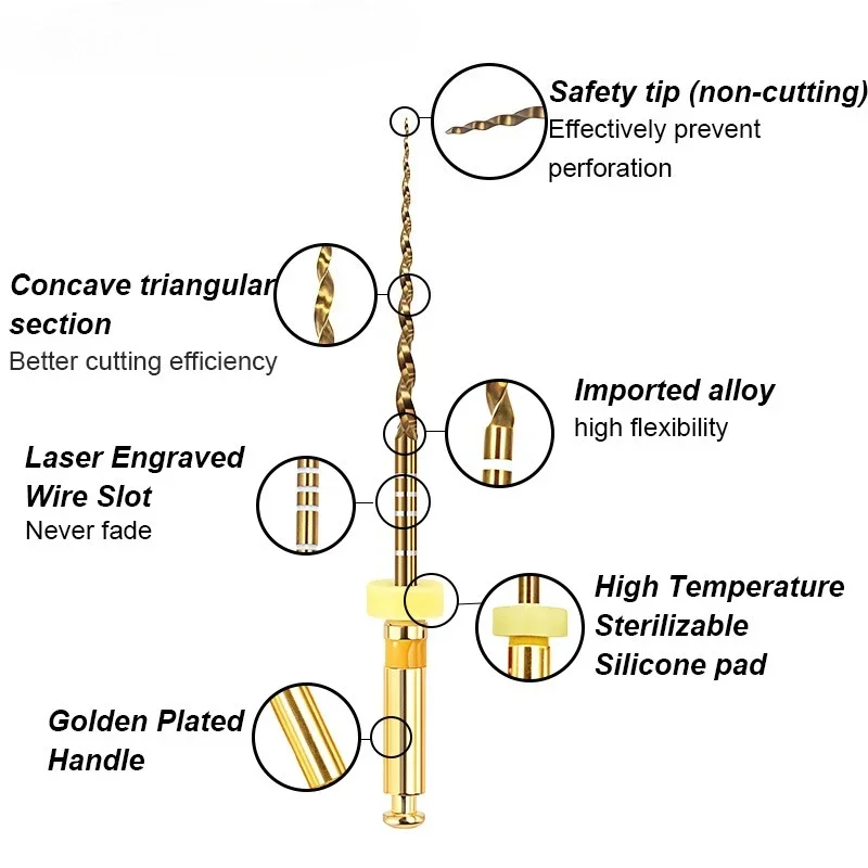 Dental Endodontic Files 19/21/25/31mm F3 F4 F5 Gold Flexible Files Heat Activation Endo Root Canal Rotary File Dental Tools