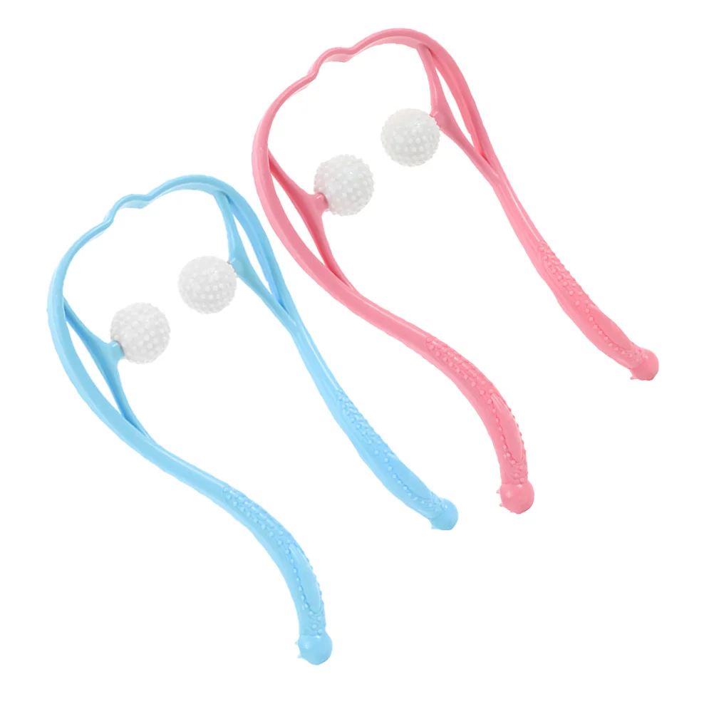 

2Pcs Cervical Spine Massager Blue Pink Dual Pressure Points Handheld Manual Neck Muscle Roller for Deep Tissue Relief Portable