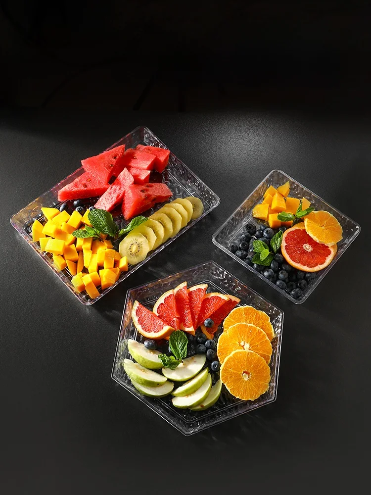 

Устойчивый к молотку поднос для фруктов, роскошная акриловая тарелка для закусок с рисунком льда для бара, КТВ, прямоугольная тарелка для фруктов, точка молотка
