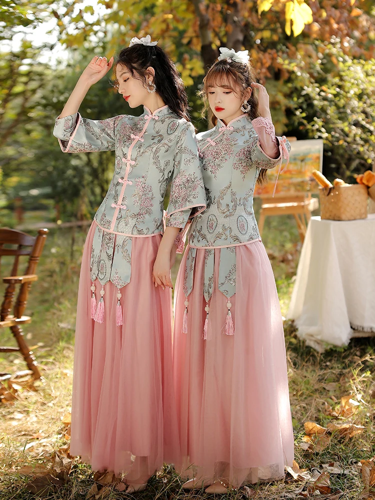 Chinese Fairy Sisters Bridesmaid Dress Set Women's Summer Elegant Tang Costume Hanfu Dresses China Style Traditional S To 10XL