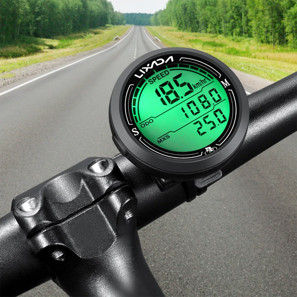 Wired Bike Speedometer IP67 Waterproof Round Shaped Bike Computer Large LCD Dispaly Backlight Screen Cycle Odometer