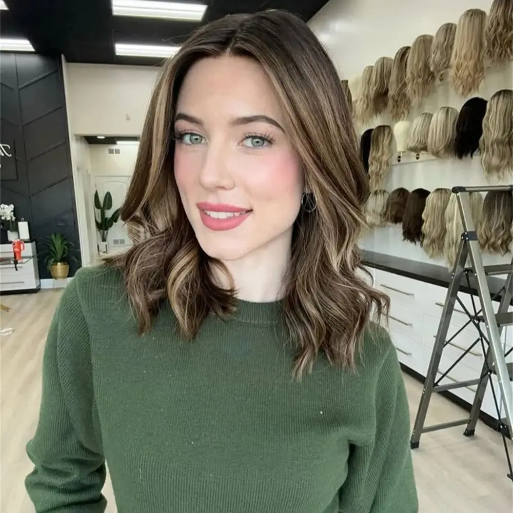 

Короткий волнистый парик из синтетических волос цвета темно-шоколадного шоколада с прозрачной HD-основой и предварительно проработанной линией роста волос, без клея, для женщин