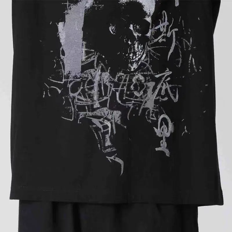 YAMAMOTO-Style T-shirt,HighQuality Dark Theme "Paroxysmal" pattern print