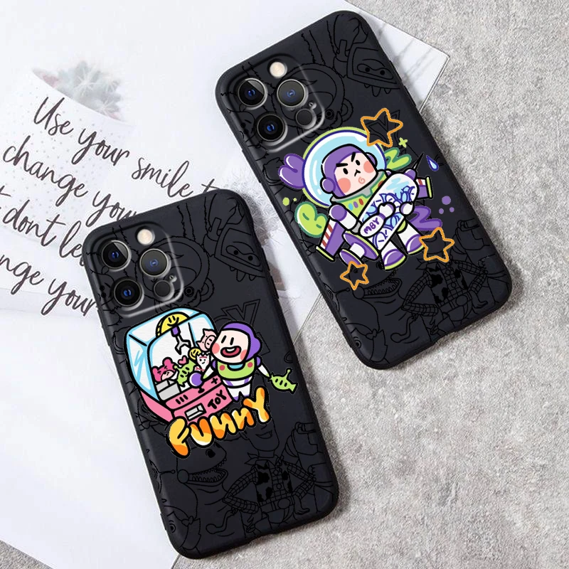 Disney Toy Story Alien Woody For iPhone 15 14 13 12 11 XS XR X 8 7 SE Pro Max Plus Mini Black TPU Phone Case