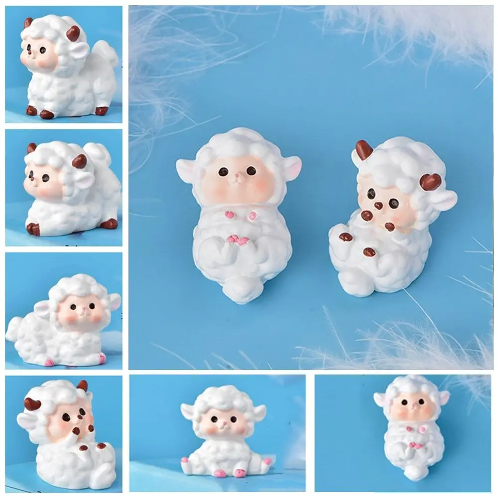 

Resin Crafts Garden Lamb Statue Cute White Sheep Micro Landscape Decorations Realistic Mini Sheep Ornament Home Decoration