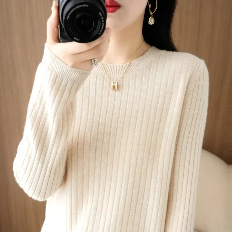 

2025 Women Sweaters Autumn Winter Long Sleeve Pullovers O-neck Stripe Warm Pullover Korean Fashion Bottoming Shirts Loose Jumper