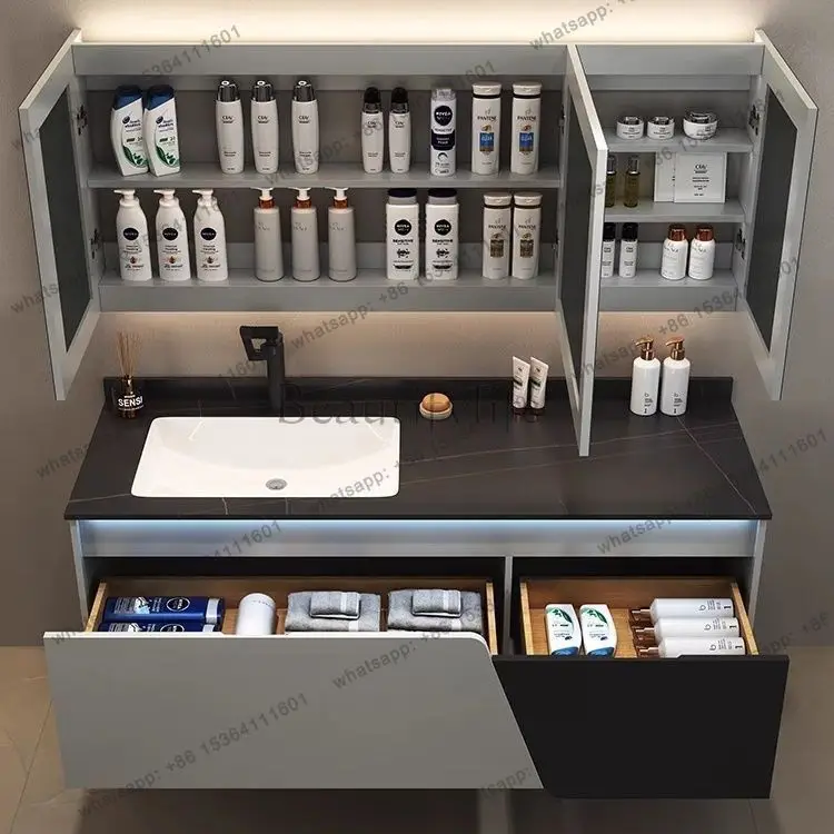 LDBathroom Cabinet Ceramic Integrated Basin Washbasin Countertop Integrated Basin Storage Combination Mirror Bathroom