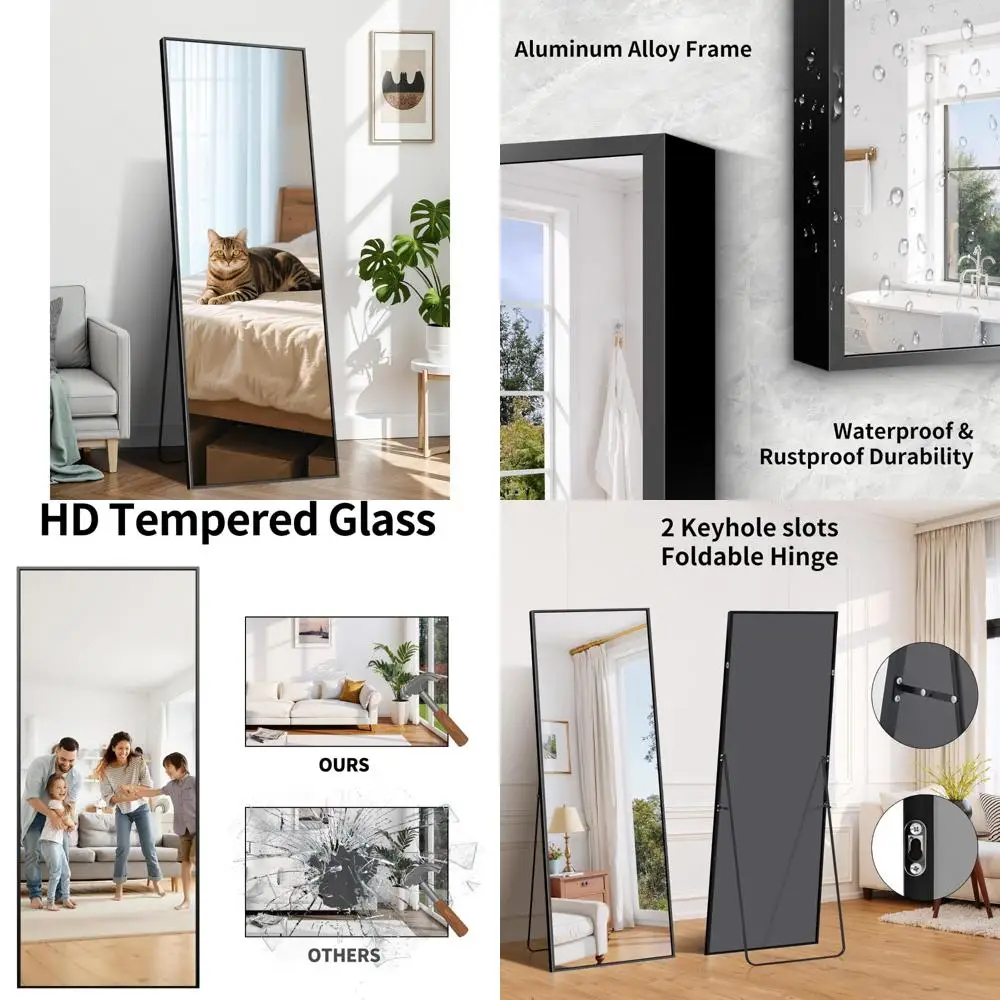 Großer Standspiegel in voller Länge mit Aluminiumrahmen für die Inneneinrichtung – ideal für Schlafzimmer und Wohnzimmer