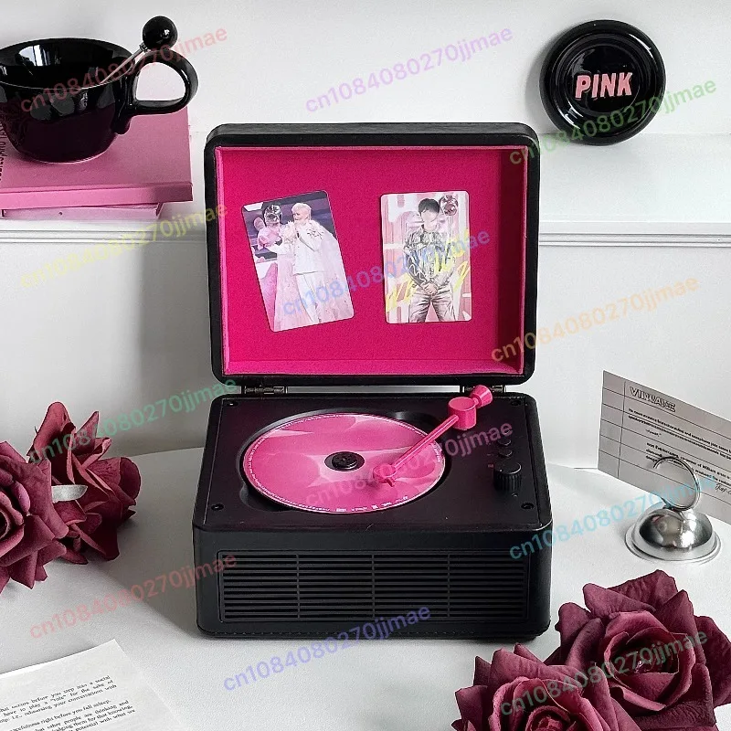C300 CD Player Bluetooth Speaker All-in-One Retro Turntable Vintage Gift for Home Use Limited Edition Black Pink