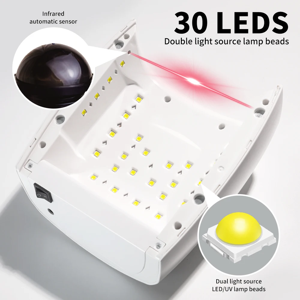 30LED Professional Nail Dryer Rechargeable UV LED Nail Lamp with Timers and Sensor Gel Nail Polish Curing Light Salon Tools