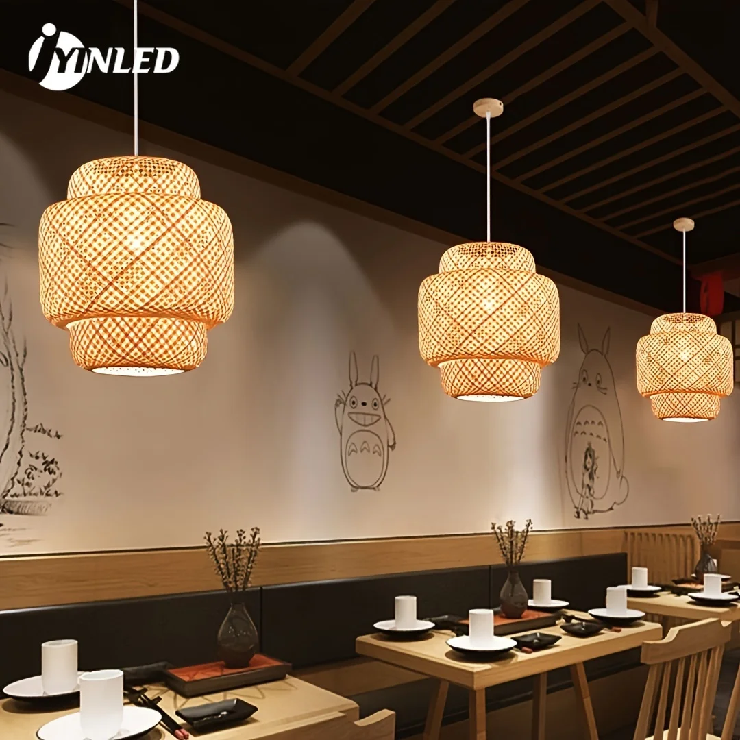 

3-Tier Handcrafted Bamboo Woven Pendant Lights 30CM E27 Semi Flush Mount Ceiling Lighting for Farmhouse Bedroom Kitchen Balcony