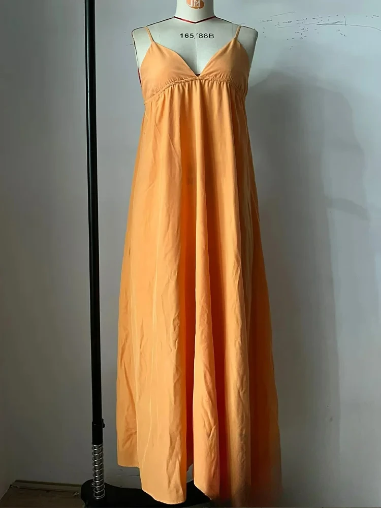 KONDALA Abito da donna arancione sexy chic Solido scollo a V profondo Backless Bow Cami Dress Abito da spiaggia per feste estive di nuova moda