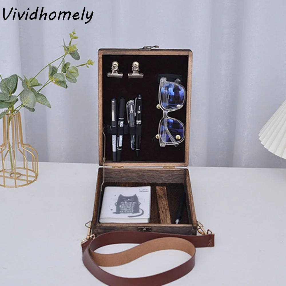 Sketch Box Wooden Writers Messenger Wood Box Handmade Portable Artist Tool Bag Retro Postman Bag Women Man