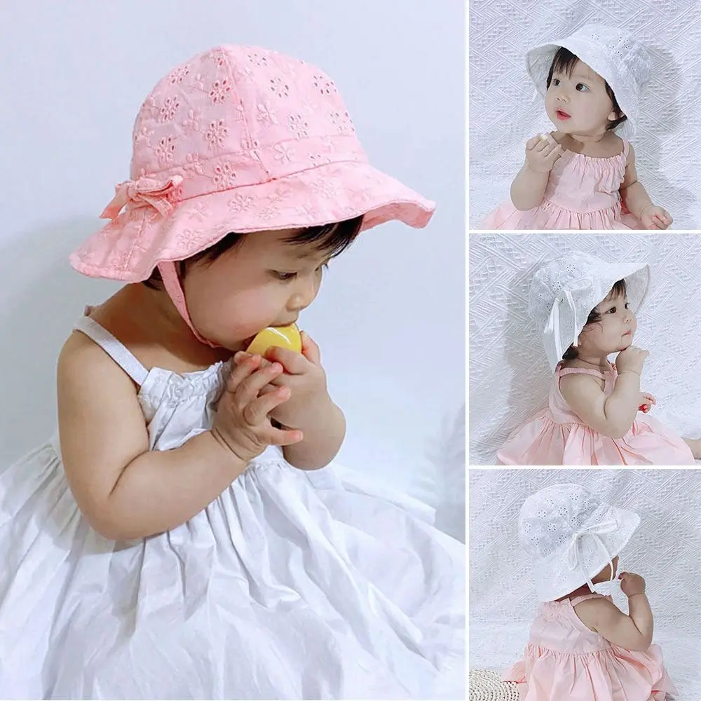 UV Protection Bucket Hat Kids Boys Girls Cute Lace Bowknot Panama Hat Beach Cap Bucket Hat Sun Cap Gifts