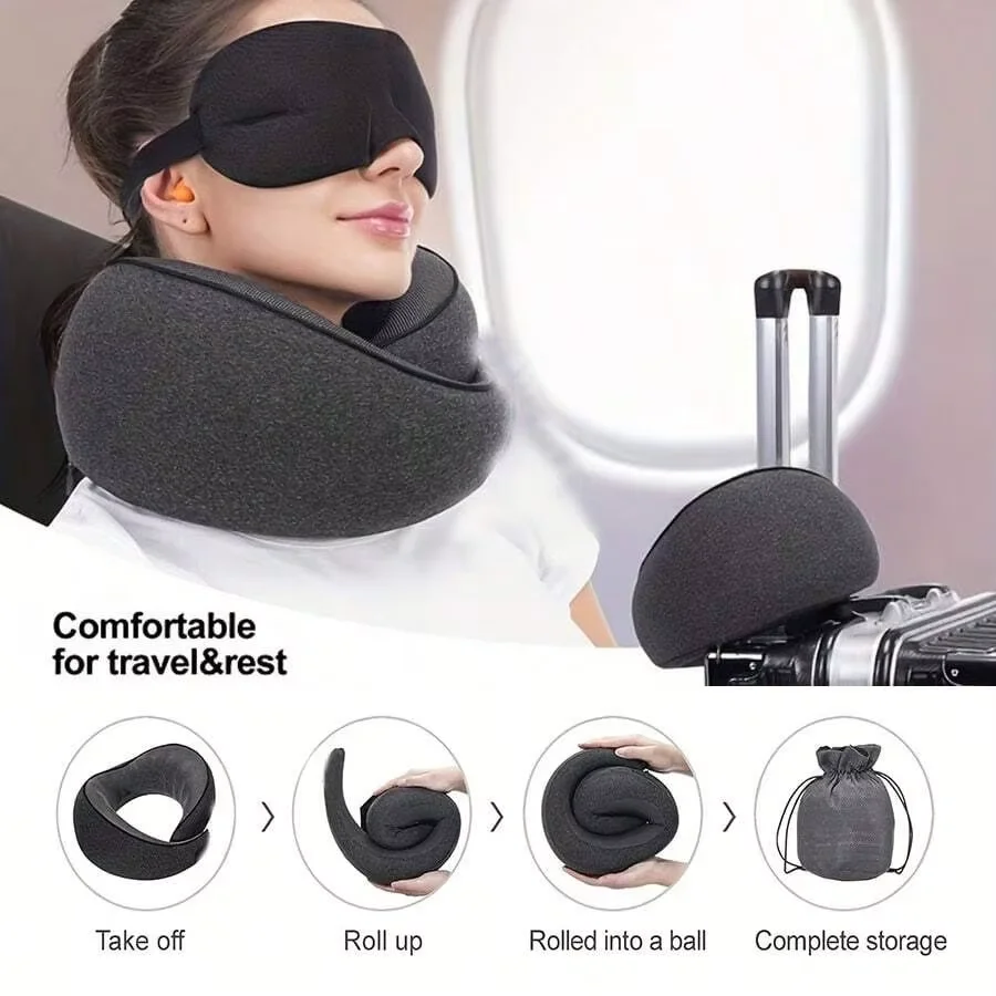 Travel Neck Pillow Memory Foam U-shaped Pillow Snail Style Travel Neck Support Portable Adjustable Soft Noon Break Sleep Pillows