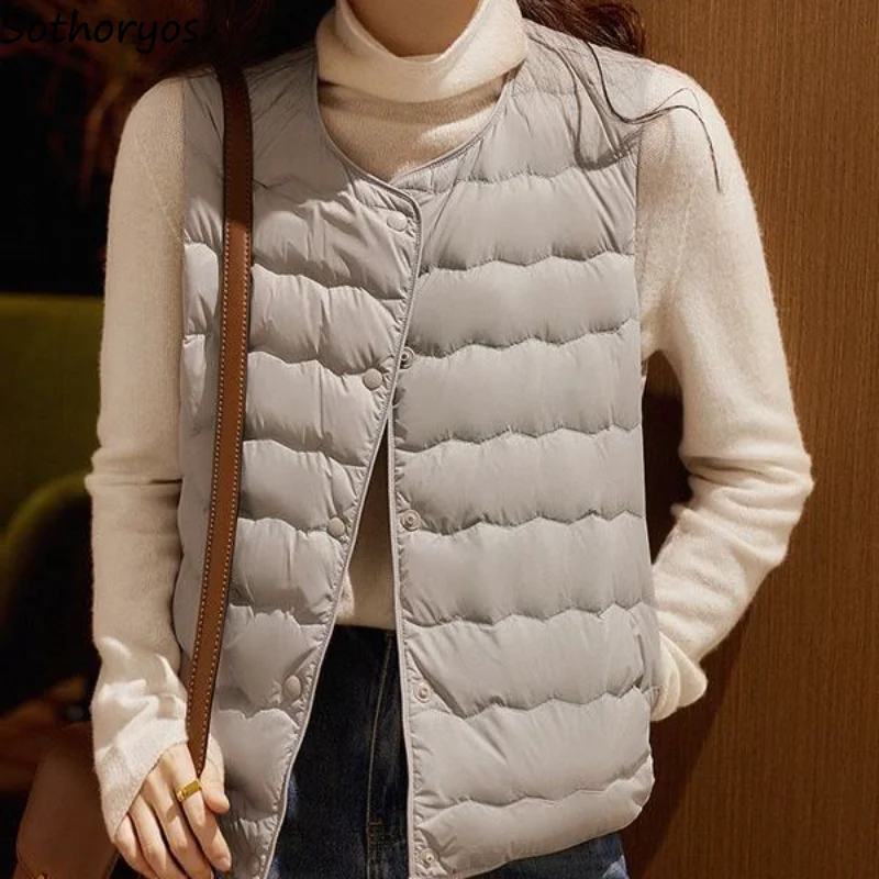 

Vests Women Fashion Minimalist Office Wear All-match Korean Style Ladies Comfortable Pure Tender Autumn Single Breasted Leisure