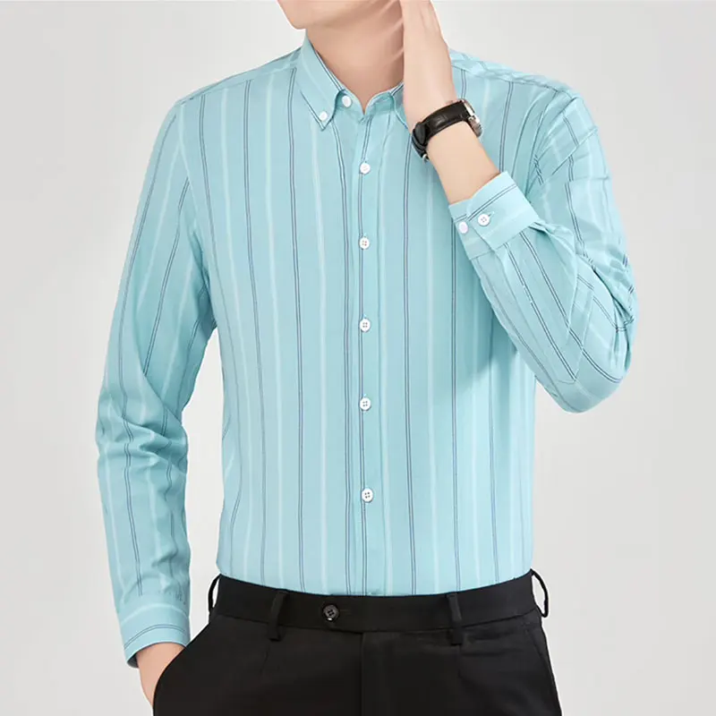 Men\'s striped long-sleeved casual shirt Autumn fashion 100% cotton no-iron business is decorated dress plus size 11XL 10XL 9XL