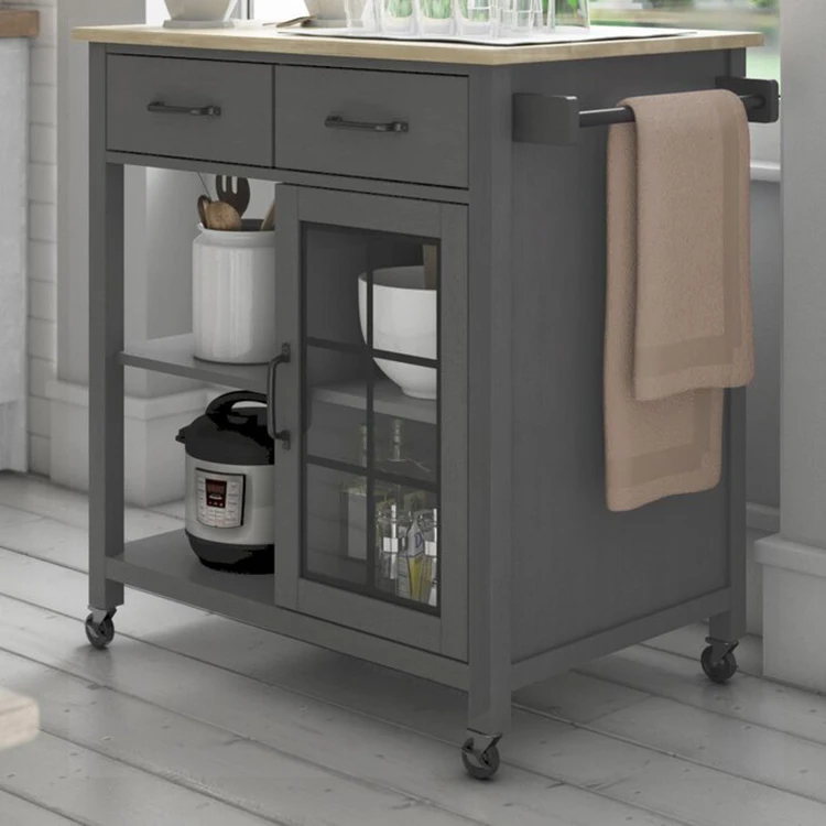 Wood kitchen trolley design,portable black kitchen island cart with wheels