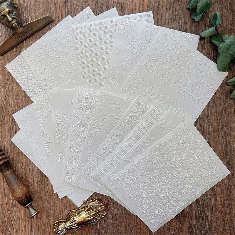 10Pcs Vintage Baroque Embossed Scrapbooking Art Paper DIY Junk Journal Planner Collage Background Craft Paper Decorate Supplies