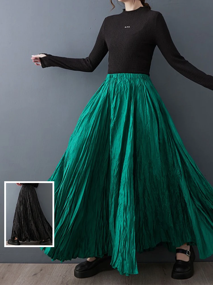 

Длинная юбка-миди трапециевидной формы с высокой талией, плиссированный дизайн, однотонные женские модные утягивающие юбки больших размеров для повседневной одежды