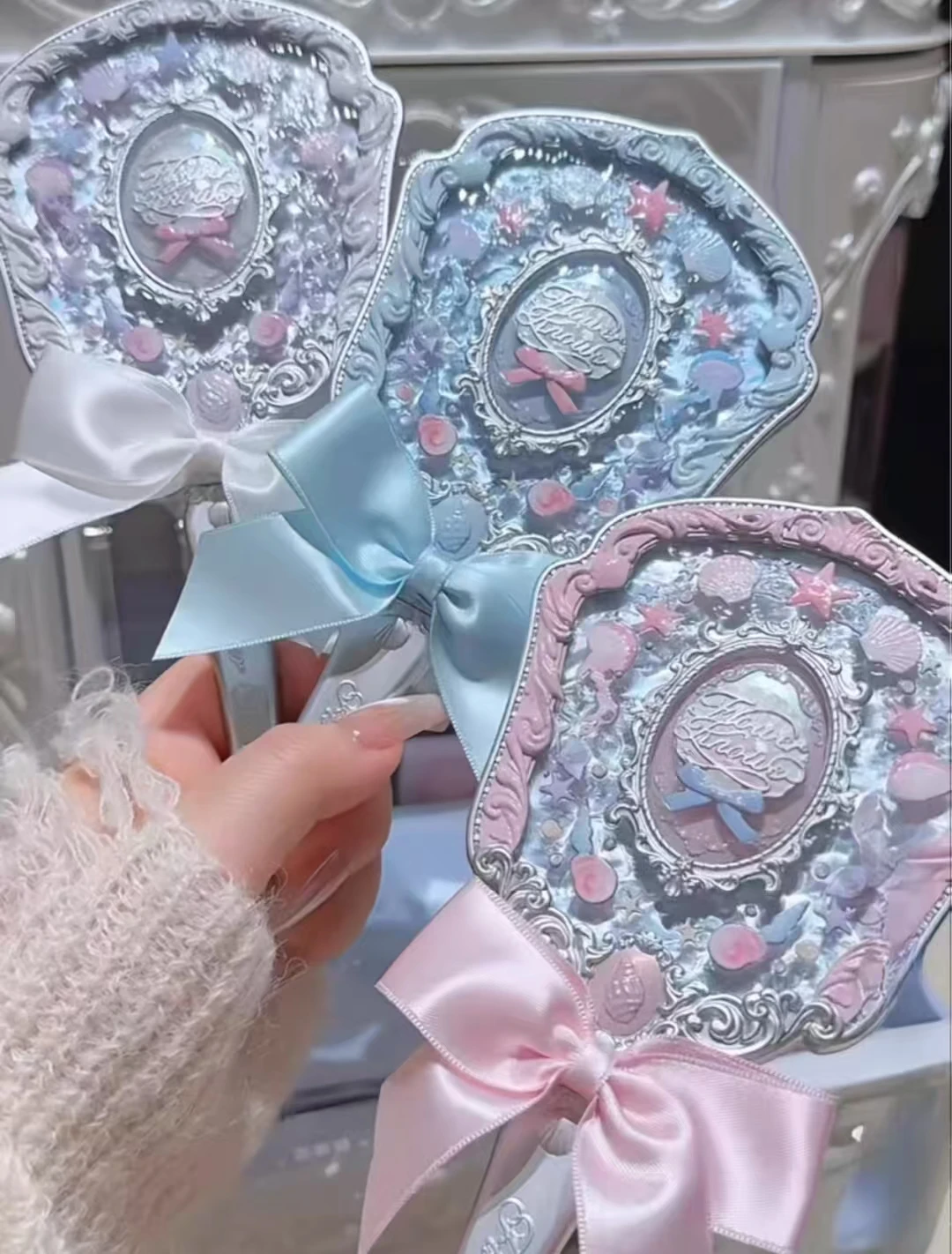 مجموعة فلاور نوز شل جوهرة مرآة محمولة باليد أدوات مكياج مدمجة محمولة #3