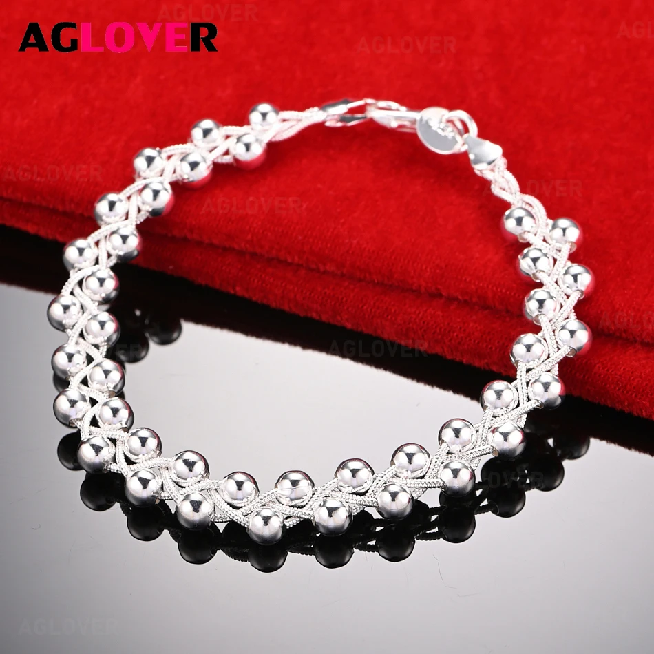 

AGLOVER 925 Sterling Silver Smooth Grape Beaded Necklace Bracelet Women Fashion Charm Wedding Jewelry