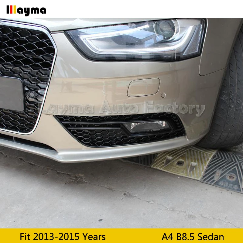 RS4 Style ABS Car Front Bumper Down Honeycomb Grilles Fog Light Lamp Frame For Audi 2013 2014 2015 Year Standard A4 B8.5