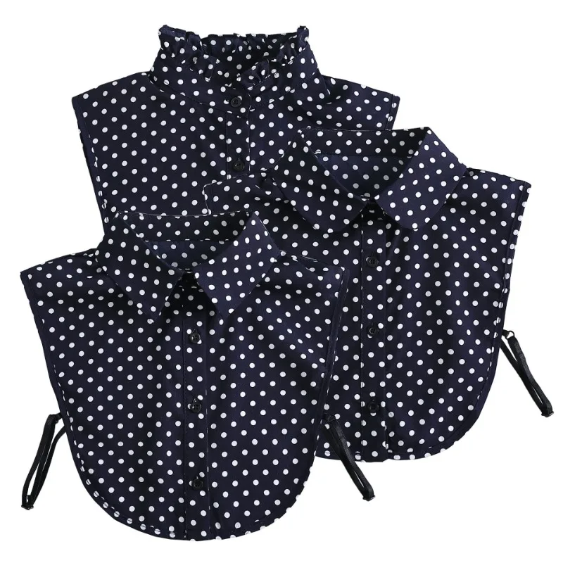 Cotton Front Tie for Women Polka Dots Fake Collar Lapel Detachable Collar Shirt Stand Detachable Female False Collar Decor