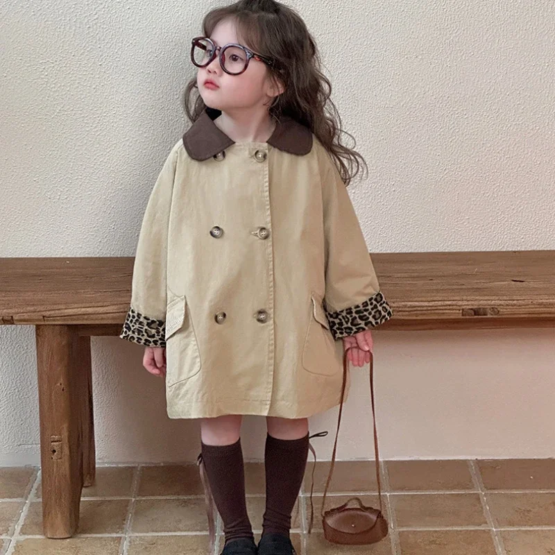 

Baby Girls Trench Coat Kids Solid Outerwear Toddler Button Jacket 2025 Spring Autumn Children's Clothing Korean Style