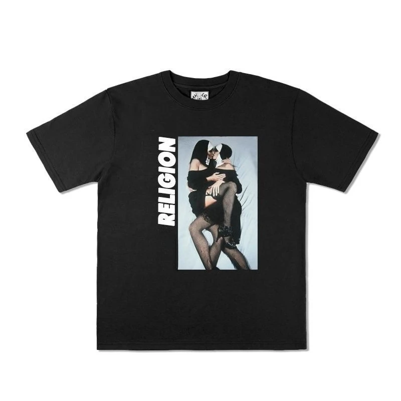 

European American style nun trend short sleeved t-shirt men women American retro trend ins versatile beauty loose BF style