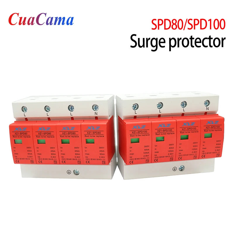 1Pcs Surge Protector AC SPD80/100 Lightning Protection Device Arrester Power Switch Individual Module 4P 40KA-80KA 60KA-100KA