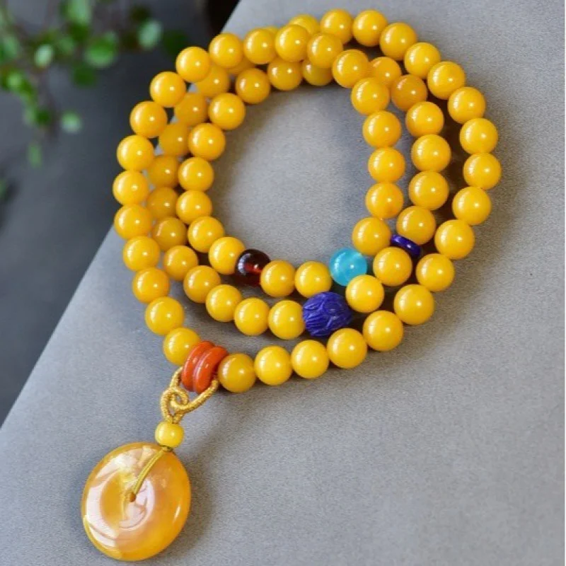 

Natural Russian Material Three-Circle Bracelet Full Magic Flower Old with Honey Wax Cla
