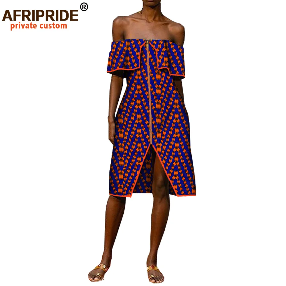 2026 African Casual Dress for Women Summer Strapless Knee-length Sexy Women Straight Cotton Dress Ankara Print Clothes  A7225141