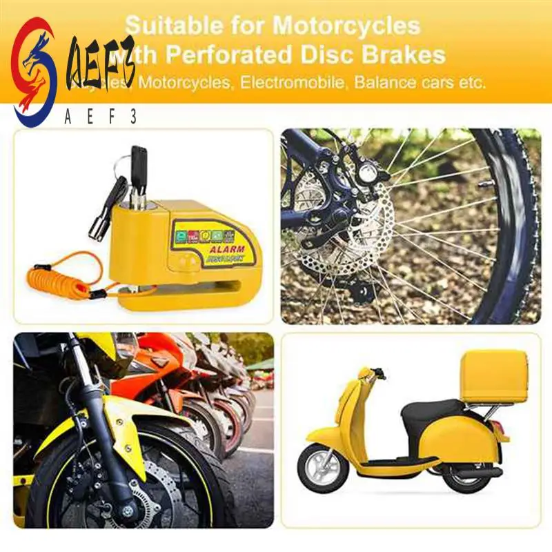 

AEF3-Motorcycle Disc Brake Lock Motorcycle Bike Scooter Security Lock Waterproof Alarm Sound With Reminder Cable Parts