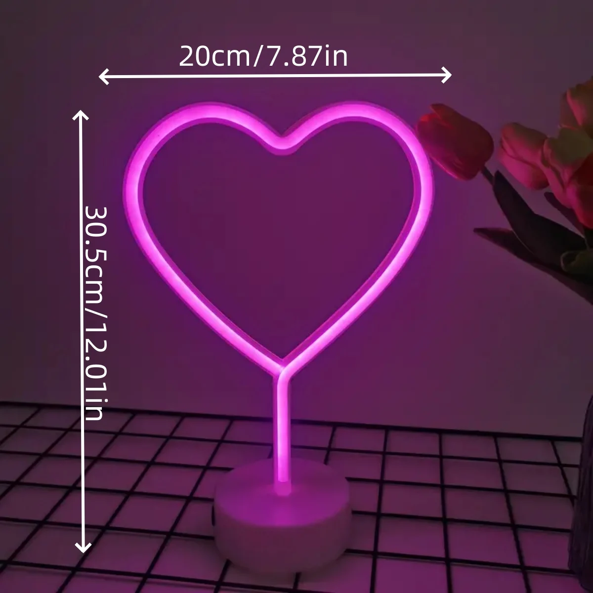 1pc Pink Neon Heart Light LED Neon Signs Night Light With Base Battery Powered Neon Table Light Suitable For Home Bedroom Party